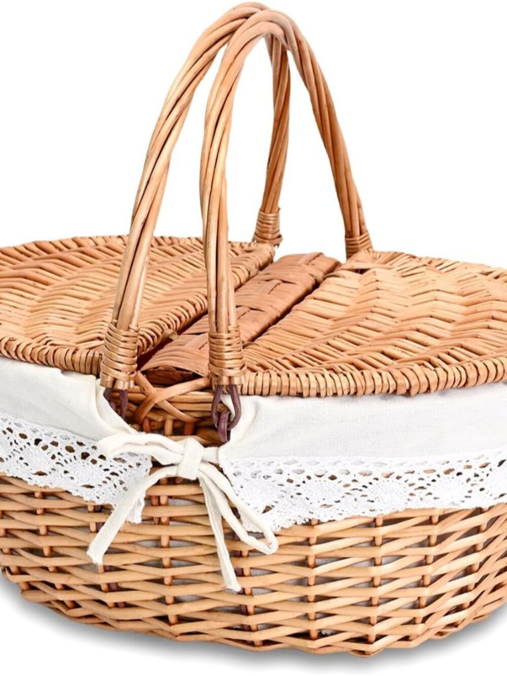 Wicker Picnic Basket with Removable Liner Empty Picnic Baskets with Lid, Picnic